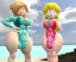 2futas from_below futa_only futanari looking_at_viewer princess_peach rosalina swimsuit