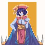 1girl big_breasts blue_skin blush breast_slip breasts capcom darkstalkers fanart flipped_hair hand_on_hip hips hsien-ko inverted_nipples jiangshi lambdakosmos lei-lei lei_lei monster_girl nipples one_breast_out one_eye_closed puffy_nipples smile solo vampire_(game) wink