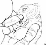 animated big_breasts breasts eyes fang fellatio female furry gif kung_fu_panda master_tigress monochrome mouth oral penis stripes testicle tiger tongue wolfelectric