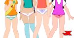 black_hair bow_panties bracelet cameltoe candace_flynn disney fireside_girls gretchen_(phineas_and_ferb) isabella_garcia-shapiro jk jk_(artist) long_hair orange_hair panties phineas_and_ferb pink_panties stacy_hirano stockings striped striped_panties