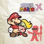  1boy 1girl blonde_hair blush closed_eyes fang fellatio female gloves goomba goombella hair male mario moustache nintendo oral paper red_hat super_mario_bros. x-mangaka 