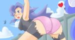  armpit ass bent_over big_ass blue_hair blush breast clair dragonite dratini embarrassed embarrassing gym_leader hair heart ibuki_(pokemon) latex lowres nintendo panties pink_panties pokemon torn_clothes underwear wardrobe_malfunction 