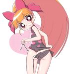 1girl ? akatsutsumi_momoko akazutsumi_momoko ass barefoot blossom bow cckk china_dress chinese_clothes dress dressing long_hair looking_back orange_hair panties pink_bow powerpuff_girls powerpuff_girls_z red_eyes side-tie_panties solo trefoil underwear untied untying