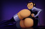 1_girl 1girl alien alien_girl ass blackfire clothed dc dc_comics female female_alien female_only long_hair looking_at_viewer panties presenting_ass ravenravenraven skirt skirt_lift solo stockings teen_titans