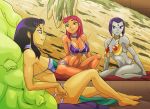  3_girls 3girls alien alien_girl blackfire breasts crossover dc dc_comics female female_alien forehead_jewel glgrdsklechhh grey_skin half_demon jabba_the_hutt male_alien mostly_nude raven_(dc) slave slave_bikini slave_collar star_wars starfire superheroine teen_titans 