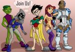 beast_boy black_hair black_hole_sun boots cyborg dc_comics dcau green_hair green_skin raven_(dc) red_hair redhead robin shoes starfire teen_titans topless