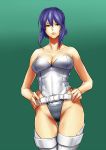 1girl bad_id breasts cameltoe cleavage delta_zone ghost_in_the_shell ghost_in_the_shell_stand_alone_complex hair hand_on_hip hips kusanagi_motoko leotard lipstick motoko_kusanagi purple_hair pussy sexy_body solo standing strapless thighhighs