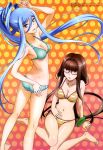 2_girls 2girls aoki_hagane_no_arpeggio aqua_hair ass barefoot bespectacled bikini breasts brown_hair female female_only glasses hiei_(aoki_hagane_no_arpeggio) horizontal-striped_bikini horizontal_stripes long_brown_hair long_hair mental_model mostly_nude striped_bikini takao_(aoki_hagane_no_arpeggio)