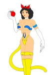 aged_up alternate_species apple bare_shoulders black_hair breasts brown_eyes catgirl disney female_abs female_focus female_only hair_bow hairband hips navel nekohybrid open_mouth princess_snow_white short_hair smile snow_white_and_the_seven_dwarfs teeth thighs tongue