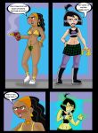 angry archangemon bikini bikini_top black_hair blush boots comic danny_phantom dark_skin earring embarrassing goth green_eyes gun hairband lipstick long_hair ponytail prank purple_eyes samantha_manson smile valerie_gray weapon