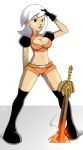 black_eyes boots breasts cleavage drew_saturday gloves hellahellastyle lipstick milf shiny shiny_skin short_hair sweat sword the_secret_saturdays weapon white_hair