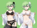 1_girl 1girl aoki_hagane_no_arpeggio black_bra black_garter_belt black_garter_straps black_panties black_stockings black_underwear bra breasts female female_only garter_belt garter_straps green_eyes green_hair lace lace-top_stockings lace-trimmed_thighhighs lace_bra lace_garterbelt lace_panties lingerie looking_at_viewer mental_model mostly_nude multiple_views nachi_(aoki_hagane_no_arpeggio) open_shirt panties shirt short_hair skirt skirt_around_legs skirt_down solo standing stockings unbuttoned_shirt underwear white_bra white_garter_belt white_garter_straps white_panties white_stockings white_underwear