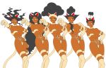  5girls alternate_body_type alternate_species bare_shoulders black_hair breasts brown_eyes calliope catgirl clio dark-skinned_female disney female_abs female_focus female_only hand_on_hip hercules hips insanely_hot lips lipstick long_black_hair melpomene navel nekohybrid pointing_at_viewer ponytail quintuple_chocolate red_lipstick smile teeth terpsichore thalia the_muses thighs very_long_hair 