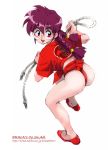  1girl ass braid erika_(artist) freckles fundoshi glasses happi japanese_clothes kimono purple_eyes purple_hair ri_kohran ri_kouran rope sakura_taisen sakura_wars shibata_masahiro shibata_masahiro_(artist) shimenawa solo twin_braids yamakasa 