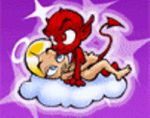 1female 1male angel angie ass_grab big_breasts blonde breasts cloud devil devil_and_angel kamafun kamafunny toom