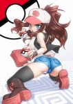  1girl ass baseball_cap blue_eyes brown_hair cameltoe denim denim_shorts fat_mons female game_freak hat hilda_(pokemon) humans_of_pokemon nintendo poke_ball pokemon pokemon_(game) pokemon_black_and_white pokemon_bw ponytail protagonist_(pokemon) sakura_ryuken sakura_ryuuken short_shorts shorts solo thighhighs touko_(pokemon) white_(pokemon) 