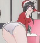  1girl animated animated_gif ass ass_shake black_hair boner breasts christmas gif kanokon long_hair lowres minamoto_chizuru panties presenting purple_eyes santa_costume sideboob underwear wiggle 