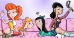 ass bent_over black_hair blue_eyes blush bottomless bow brown_eyes candace_flynn crying disney dr._hirano earrings hairband honeysmother jewelry linda_flynn-fletcher lipstick long_hair mad milf orange_hair panties_around_legs phineas_and_ferb red_lipstick skirt_lift smile spank spanking stacy_hirano