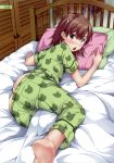 ass barefoot bed big_ass blush brown_eyes brown_hair female high_res hikapan horny lying misaka_mikoto on_side open_mouth pajamas pillow short_hair to_aru_kagaku_no_railgun to_aru_majutsu_no_index you_gonna_get_raped young_girl