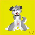  1boy aroused bukkake canid canine canine_penis cub cum cute dog fursona harumi kemono male nude penis simple_background tongue_out yellow_background 