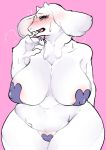 1girl 2020 4_fingers anthro big_breasts blush bodily_fluids bovid breasts cameltoe caprine curvy_figure embarrassed fingers fur furry heart heart_pasties high_res horn huge_breasts kemono mammal massive_breasts mature_female nipple_outline open_mouth pasties sirn_0121 slightly_chubby sweat thick_thighs toriel undertale video_games voluptuous white_body white_fur wide_hips