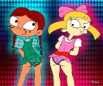  2_girls ass blonde_hair bow female_only freckles frilly_panties helga_pataki hey_arnold! lila_sawyer looking_back panties purple_panties rayryan rayryan_(artist) red_hair striped_panties twin_tails underwear 