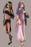 arabian_clothes black_hair black_nails dark-skinned_female dark_skin espeon feet full_body humanized jewelry long_hair nail_polish pink_hair pokemon purple_eyes red_eyes toes umbreon