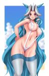 bikini blush breasts cleavage cloyster cloyster_(cosplay) creatures_(company) elite_four_(kanto_region) game_freak huge_breasts humans_of_pokemon karen_(pokemon) karin_(pokemon) kihaiu long_hair nintendo personification pokemon pokemon_(anime) pokemon_(game) porkyman silver_blue_eyes silver_blue_hair sling_bikini smile swimsuit water_type_pokemon