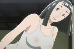 1girl 1girl ai ai_art ai_generated anime_coloring big_breasts black_hair blunt_bangs breasts brown_eyes cleavage collarbone covered_nipples lips long_hair looking_at_viewer nipples no_bra see-through shirt smile sora_yori_mo_tooi_basho takako_kobuchizawa tank_top upper_body
