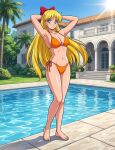  1girl adult_swim alluring bare_legs barefoot bikini bishoujo_senshi_sailor_moon bishoujo_senshi_sailor_moon_r bishoujo_senshi_sailor_moon_r_the_movie bishoujo_senshi_sailor_moon_s bishoujo_senshi_sailor_moon_s_the_movie bishoujo_senshi_sailor_moon_supers bishoujo_senshi_sailor_moon_supers_the_movie blonde_hair blue_eyes dario medium_breasts minako_aino swimming_pool toei_animation toonami viz_media 