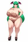 1girl big_ass big_breasts cute green_hair long_hair m_jr_art milf morrigan_aensland platform_shoes posing seductive seductive_face sexy thick thick_ass thick_legs wings_on_head