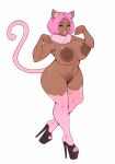 1girl big_ass big_breasts brown_skin cat catgirl cute ebony fluffy_neck long_ears m_jr_art neko pink_hair pink_legs platform_shoes posing seductive sexy short_hair smile tail