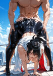 1boy1girl ai_generated ass bodysuit boku_no_hero_academia city cityscape cum cum_on_ass cum_on_body curvy curvy_female curvy_figure doggy_position exposed_breasts gilf long_hair mature_female milf my_hero_academia nana_shimura nude sex sex_from_behind standing_doggy_style superheroine