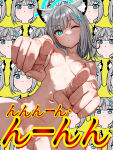 1girl blue_archive gray_hair high_res momisan nude shiroko_(blue_archive) small_breasts text vrc white_skin wolf_ears