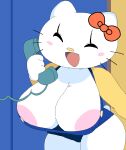  1girls 2d_(artwork) 2d_artwork alternate_version_available anthro areola_slip bare_shoulders big_breasts black_eyes blush blush_stickers bow breasts cassettedream cat_girl cellphone cleavage clothing digital_media_(artwork) dream-cassette felid feline felis female female_only furry furry_female hair_bow happy hello_kitty hello_kitty_(character) hello_kitty_(series) holding_phone hoshime huge_breasts kitty_white leaning_forward open_mouth overalls phone sanrio shortstack smile solo solo_female tail thick_thighs whiskers white_fur wide_hips 