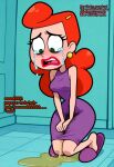  1girl 1girls ai_generated cartoon_network crying frown gladys_(billy_and_mandy) looking_down omorashi pee pee peeing peeing_self tears text the_grim_adventures_of_billy_and_mandy 