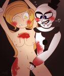 1boy 1girls 2d_(artwork) 2d_artwork alternate_version_available arms_up art_the_clown bleeding blonde-haired_female blonde_hair blood blood_on_body blood_on_face blue_eyes blush blush_stickers breasts clenched_teeth clothed_male_nude_female clown clown_makeup completely_nude crossover digital_drawing_(artwork) digital_media_(artwork) female female_human fingering fingering_pussy gore hat heart hourglass_figure human humanoid long_hair looking_pleasured luna_(zazakihorny) male/female medium_breasts mini_hat naked_female nipples nude nude_female one_eye_closed pleasure_face pussy sharp_teeth smile sweat teeth terrifier terrifier_(film) top_hat wet_pussy wide_hips yellow_eyes zazakichan zazakihorny