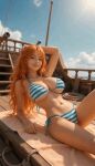  1boy 1girl ai_generated bare_thighs big_breasts bikini bouncing_breasts breast_grab brown_eyes closed_eyes gif grok huge_breasts huge_thighs light-skinned_female light_skin long_hair massive_breasts nami nami_(one_piece) one_piece orange_hair realistic squatting sweat sweatdrop thick_body thick_female thick_thighs thighs voluptuous voluptuous_female 