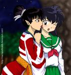 blush clothed inuyasha kagome_higurashi kagura kimono licking pointed_ears tongue