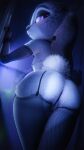 1girl 2026 3_toes 3d_(artwork) 9:16 anthro anthro_focus anus armwear aroused ass bedroom bent_over blender_(artwork) blender_cycles_(artwork) bodily_fluids breasts clothed clothing countershade_butt countershading depth_of_field detailed detailed_fur digital_media_(artwork) digitigrade disney ears_down european_rabbit eyelashes eyeliner feet female female_anthro fur genital_focus genitals grey_body grey_fur high_res hindpaw judy_hopps lagomorph legwear leporid looking_at_viewer looking_down low-angle_view makeup mammal multicolored_body multicolored_ears multicolored_fur navel nudaya oryctolagus panties paws pivoted_ears pochemu presenting presenting_hindquarters presenting_vulva purple_eyes rabbit raised_tail rim_light scut_tail short_tail signature small_breasts solo solo_focus stockings tail thick_thighs three-quarter_view toes two_tone_body two_tone_fur underwear vulva vulva_focus white_body white_fur window zootopia
