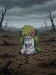 1girl anthro blush breasts cleft_of_venus completely_nude_female creatures_(company) desert female_focus flower flower_on_head furry furry_female game_freak garden gif gobabsnow green_eyes green_hair kneeling navel nintendo nipples nude_female pokemon_(game) pussy shaymin white_body