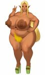 1girl big_ass big_breasts blonde_hair brown_skin cute dark_elf ebony elf long_ears long_hair m_jr_art platform_shoes posing pubic_hair seductive sexy smile tattoos thick thick_ass thick_legs