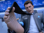 1boy 2026 android barefoot brown_hair connor_(dbh) detroit:_become_human final-fantaisies foot_fetish foot_focus indoors male male_foot_fetish one_eye_closed short_hair solo_male suit_and_tie