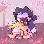 1girl asian_male black_hair blaehine blonde_female clothed clothing crown danais_mcqueen haruki_teshigawara male moan moaning moaning_in_pain no_genitals_shown non_consensual nonconsensual oc ocs one-eye_closed original original_character original_characters pants_down penetration princess rape raped_female raping sex_from_behind sexual_assault spanish_text tear text what_is_this young young_boy young_girl younger_female younger_male younger_penetrated