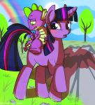  1_boy 1_girl 1boy 1girl blush boomboom_(artist) dragon equine female female_unicorn friendship_is_magic hetero horn horse inkcookie male male_dragon masturbation my_little_pony outdoor outside penis pony spike spike_(mlp) standing tail tail_grab twilight_sparkle twilight_sparkle_(mlp) unicorn 