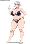  ai_generated bare_thighs barefoot bikini boku_no_hero_academia chubby_female fuyumi_todoroki gigantic_breasts glasses grey_eyes huge_breasts huge_thighs light-skinned_female light_skin lilabratt looking_at_viewer massive_breasts middle_finger multicolored_hair my_hero_academia plump ponytail solo_female squatting sweat sweatdrop thick_body thick_female thick_thighs thighs voluptuous voluptuous_female white_hair 