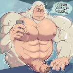 1boy 2026 blush bucc cellphone muscular_male nipples plump regular_show skips sweat uncircumcised white_fur yeti