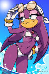  1girl bikini bird breasts cleavage female medium_breasts navel necklace prezer0 sega solo sonic_(series) sonic_riders swallow_(bird) swimsuit tagme wave_the_swallow white_bikini white_swimsuit 