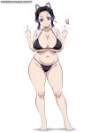  ai_generated bare_thighs barefoot bikini black_hair butterfly_hair_ornament demon_slayer gigantic_breasts hair_bun huge_breasts huge_thighs kimetsu_no_yaiba kochou_shinobu light-skinned_female light_skin lilabratt looking_at_viewer massive_breasts middle_finger multicolored_hair plump purple_eyes solo_female squatting sweat sweatdrop thick_body thick_female thick_thighs thighs voluptuous voluptuous_female 
