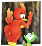 1girl 2022 anthro ass avian banjo-kazooie beak big_ass big_eyes big_penis blue_eyes bodily_fluids breasts breegull dripping duo erection eyelashes feathers female_focus genital_fluids genitals green_body green_eyes high_res jinjo kazooie looking_at_another looking_down looking_up looking_up_at_another multicolored_body nude penis precum precum_drip pussy rareware red_body red_feathers shaded signature tail_feathers thick_penis thick_thighs two-tone_body vein veiny_penis video_games whynotwynaut wide_hips yellow_body